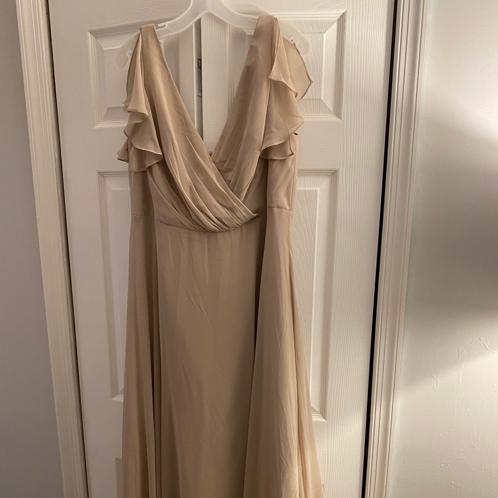 David’s Bridal Biscotti Flutter Sleeve Long Dress